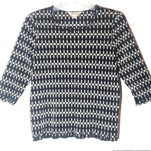 TanJay women's medium black/white geometric print pullover top. 3009
